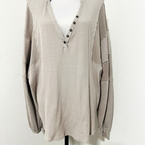 Free People We The Free Castillo Henley Medium Long Sleeve Women Patch Work EUC - Picture 2 of 12